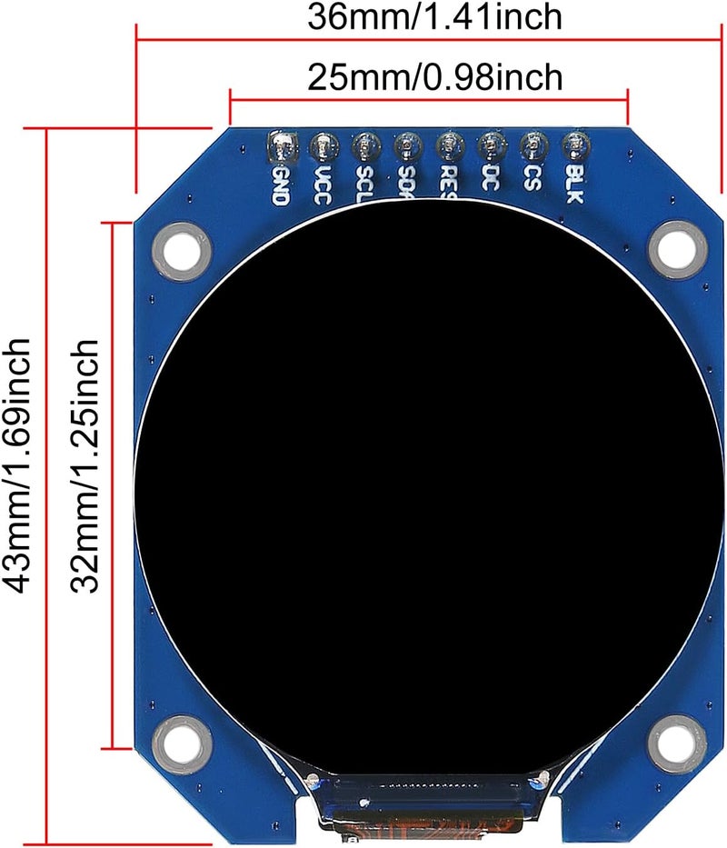 XIITIA 3pcs DC 3.3V 1.28 Inch TFT LCD Display Module Round RGB 240 * 240 GC9A01 Driver 4 Wire SPI Interface 240x240 Resolution Adapter PCB for Arduino - Image 3